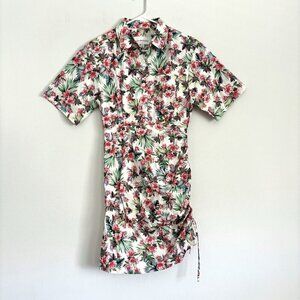 Les Reveries White Floral Short Sleeve Collared Side Cinch Dress Women's Size 2